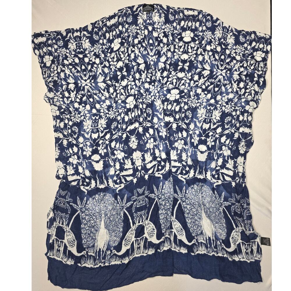 Angie  blue and white floral peacock kimono cardigan One Size